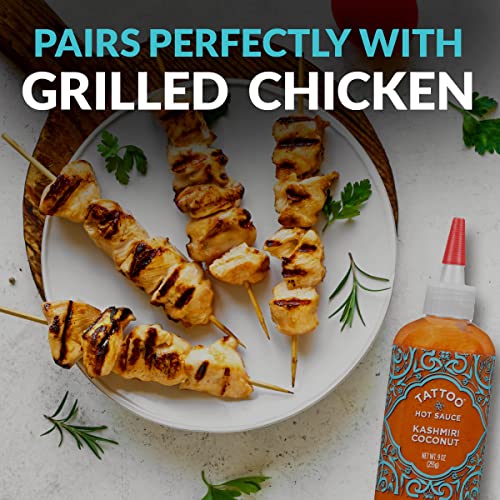 Tattoo Hot Sauce, Authentic Kashmiri Coconut, Flavor Packed & Delicious, Mild-Medium Scoville, 9 Oz (Kashmiri Coconut, 9 Ounce (Pack Of 6)) #TOP4