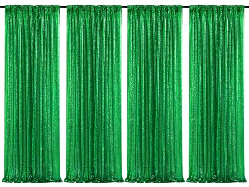 Image of Green Sequin Backdrop Curtains-4 Panels 2FTx8FT Green Backdrop for St Patricks Day, Glitter Party Decorations Background Drapes for Wedding Birthday Anniversary Graduation Photo Booth Decor