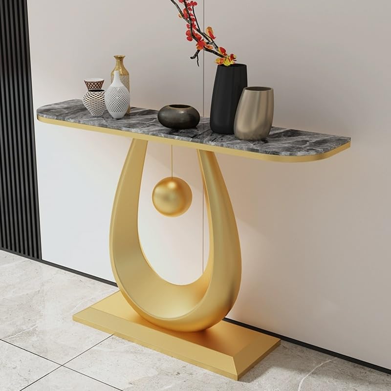 Mesa consola, mesa auxiliar estrecha de cristal, mesa decorativa con marco de metal para entrada, sala de estar, detrás del sofá, vestíbulo, mesa de sofá