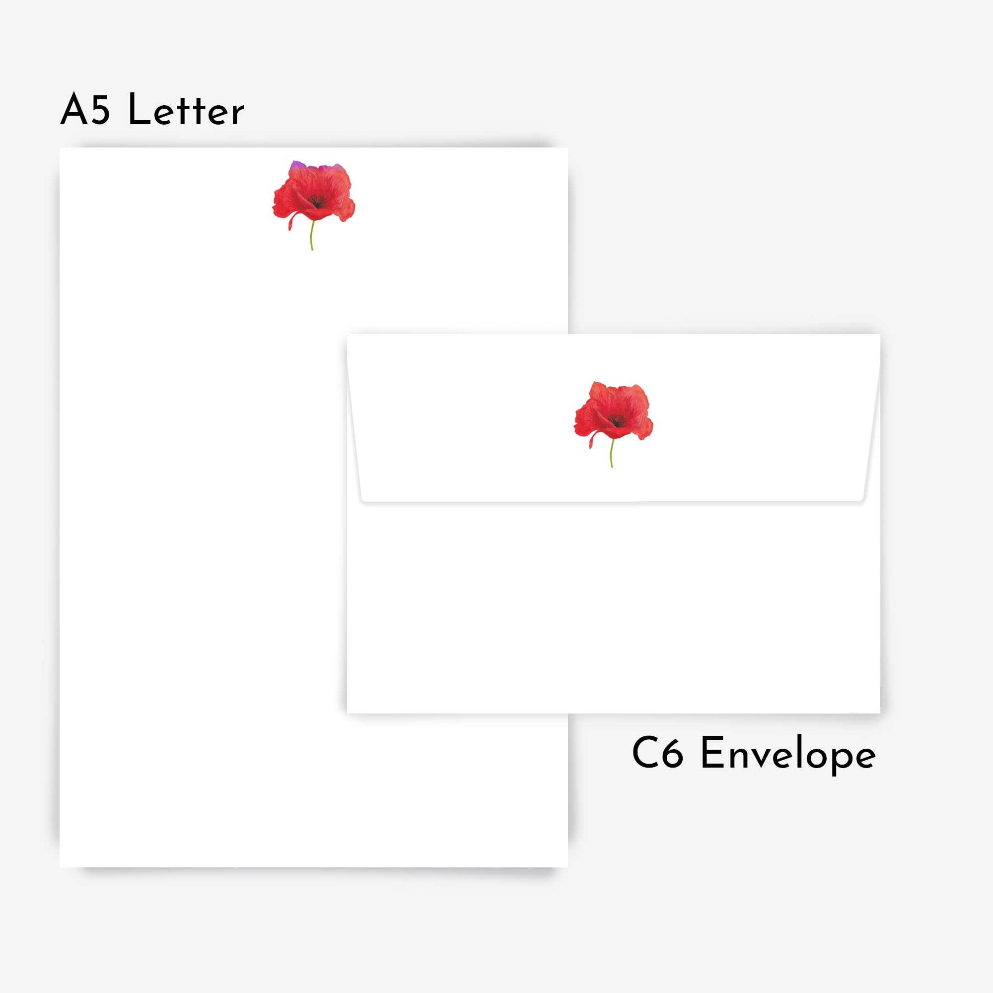 Red Poppy Me Loovely Letter Writing Paper and Envelopes Set Red A5 Size Papers Stationery Supplies, 10 - With Gift Envelope - Image 3
