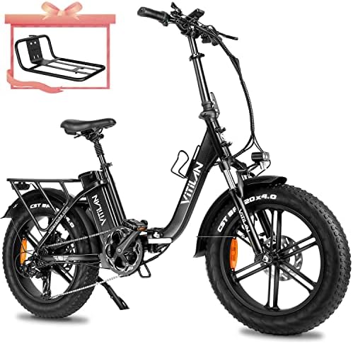 VITILAN U7 Electric Bike Adults Folding Fat Tire Ebike 750W Motor 28MPH Step-Thru 16AH Removable LG Battery Electric Bicycle 20 inch Foldable E-Bike Shimano 7-Speed
