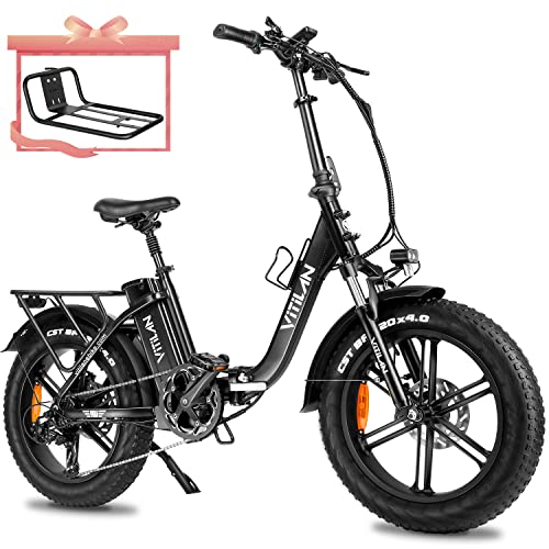 Vitilan U7 Electric Bike Adults Folding Fat Tire Ebike 750W Motor 28Mph Step-Thru 16Ah Removable Lg Battery Electric Bicycle 20 Inch Foldable E-Bike Shimano 7-Speed #TOP15