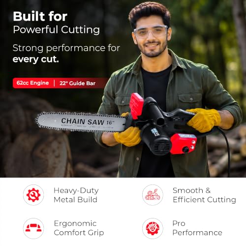 Image of Electric 16 inch Inch Corded Chainsaw With 2800 W High Power Motor With Low-Kickback System I 6800 RPM I Tree Cutter Tool | Wood Cutting Machine Home | Wood Cutter Tool Machine