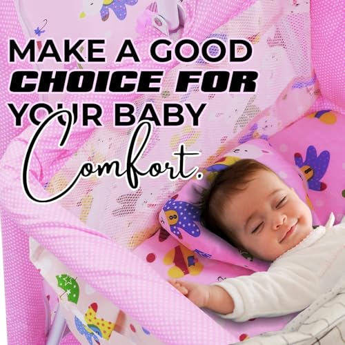 Image of PANDAORIGINALS Jumbo Baby Cradle|Soft Cushion Baby Jhula /Paalna Cute cot with Mosquito Net for 0-9 Months Boys and Girls Super Strong Soft Cushion and Swing Lock Function (Jumbo Pink)