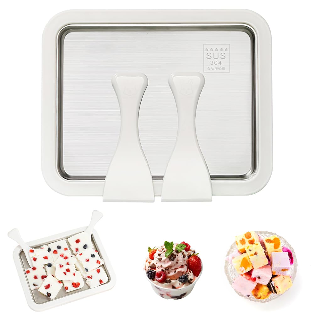 Ice Cream Roll Maker Machine No Electricity Manual Soft Serve Slushy Maker with Freeze-Ahead Plate DIY Frozen Yogurt