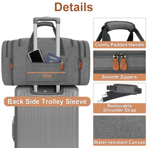 Image of Canvas Mens Duffle Bag for Travel - Expandable 50L Weekender Bags with Toiletry Bag, Overnight Bag Travel Duffel Carry On Luggage with Removable Shoulder Strap, Durable & Water-Resistant