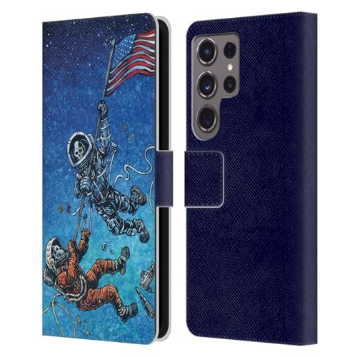 Funda tipo libro para Samsung Galaxy S24 Ultra con grabado artístico de batalla de astronautas