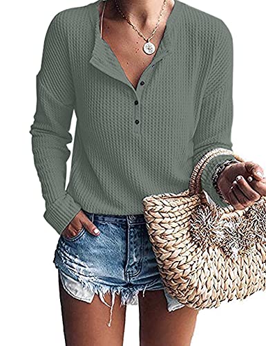 Image of MOLERANI Womens Long Sleeve Waffle Knit Henley Shirts Tunic Tops