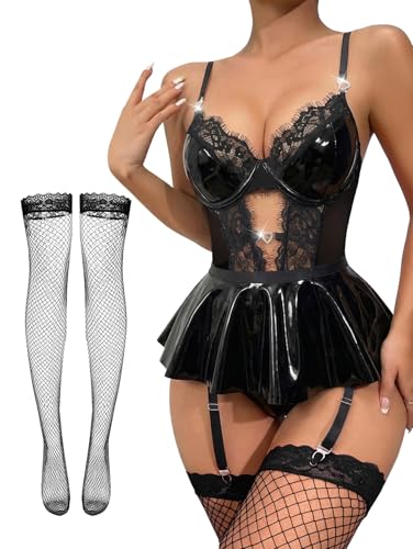 Image of Lace Garter Lingerie Set Underwire Push Up Lingerie Set Stockings
