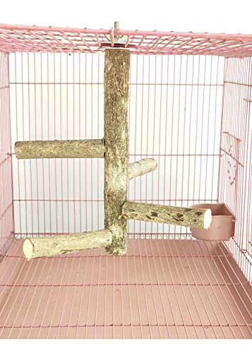 Image of KSK 9'' Natural Wood Bird Perch Stand, Hanging Multi Branch Toys for Parrots, Parakeets Cockatiels, Conures, Love Birds, Finches