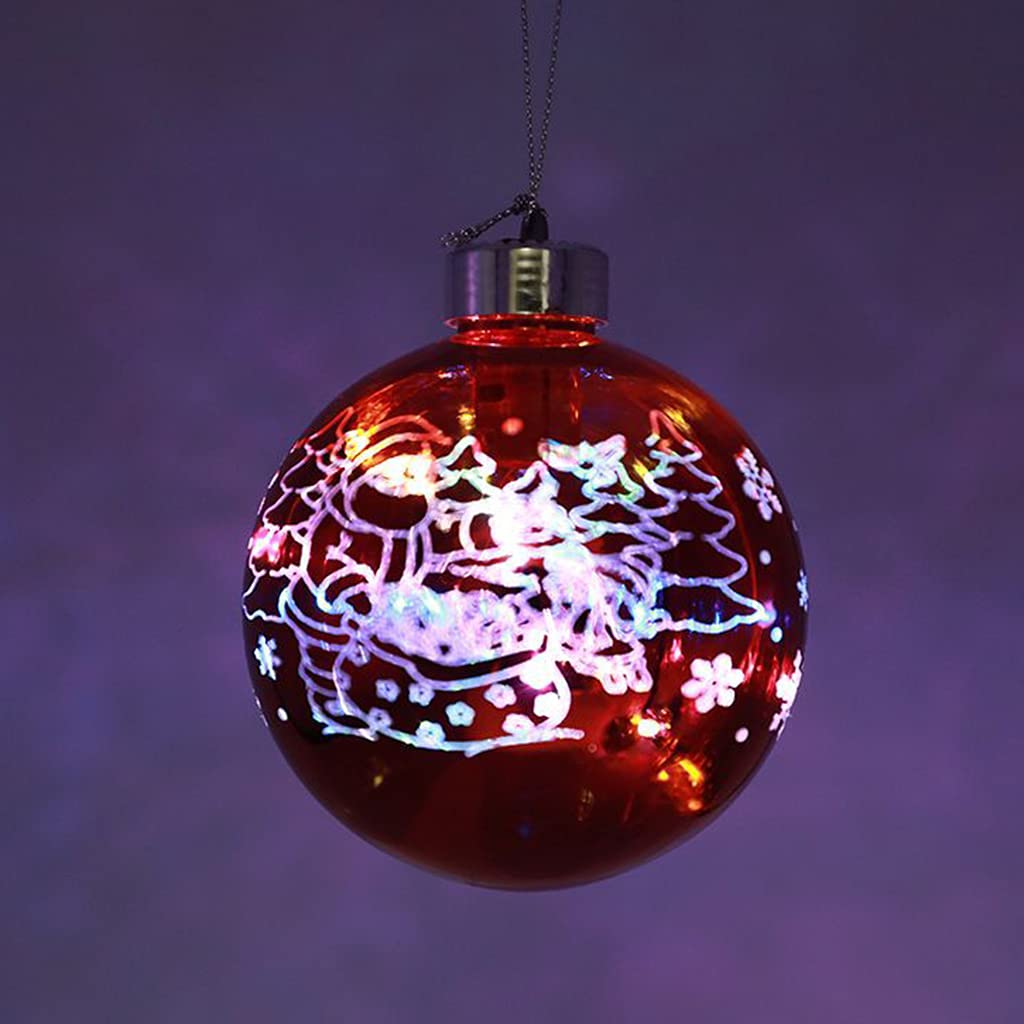 6 bolas de Navidad inastillables con luces LED, funciona con pilas, con purpurina, colgante luminoso, decoración de árbol de Navidad para árbol