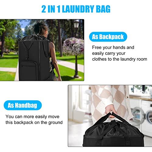 Laundry Bag Backpack, 2 In 1 Heavy Duty Laundry Hamper Basket For College Dorm Room Essentials, With Adjustable Shoulder Straps And Mesh Pocket For Apartment, Laundromat, Travel, Camping (Black) #TOP2