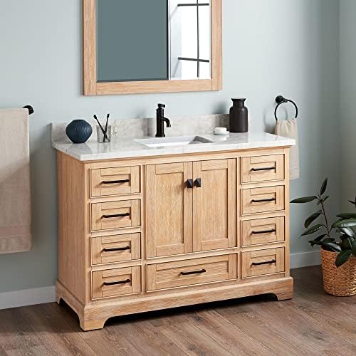 Signature Hardware 483425 Quen 48" Free Standing Single Basin Vanity Set with Cabinet, Vanity Top, and Undermount Sink - 1 Faucet Hole - Driftwood Brown/Carrara Marble