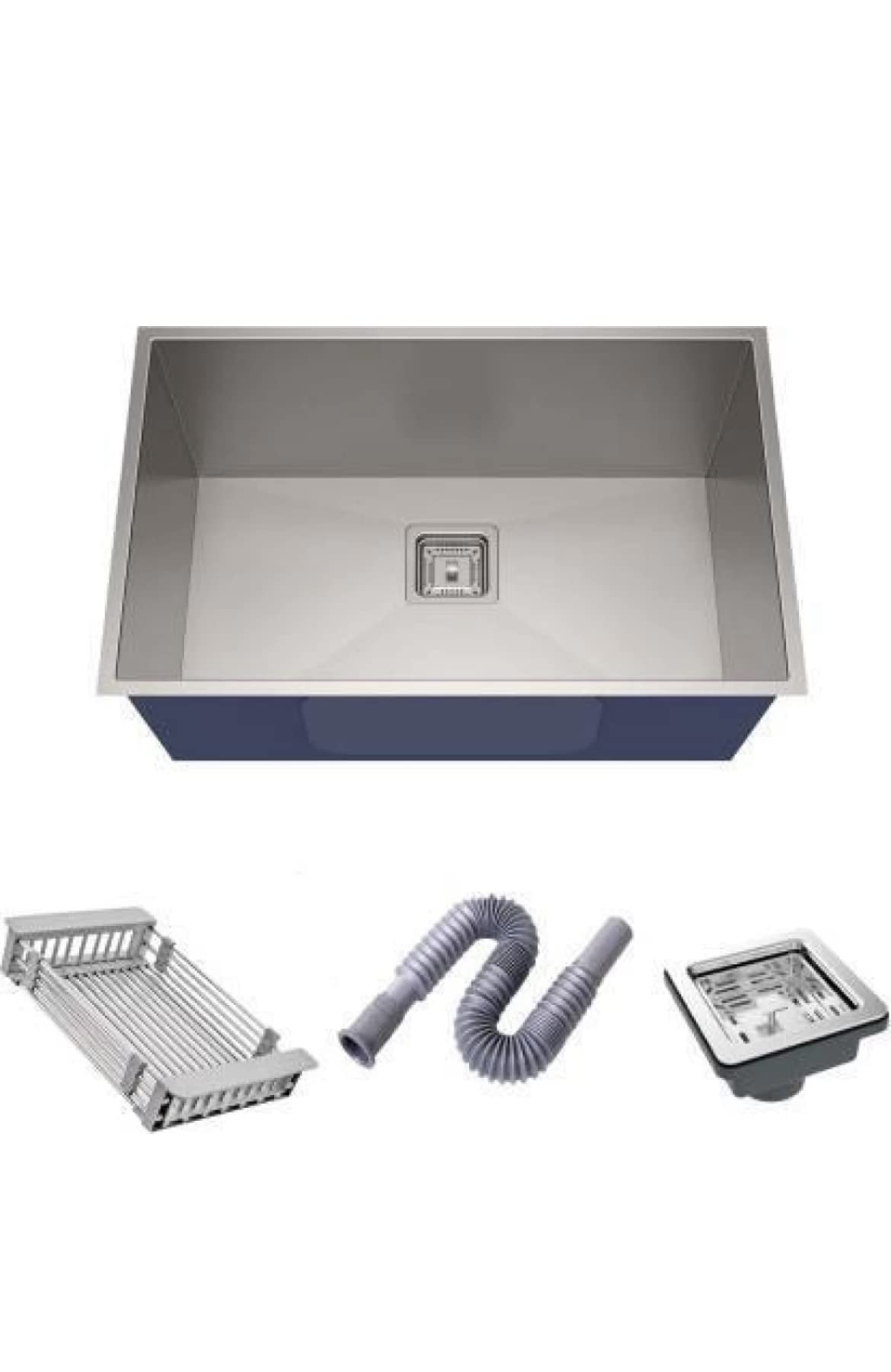 UNISIL Stainless Steel 304 Kitchen Sink 24 * 18 * 10 Handmade Single Bowl Sink Satin/MATT Finish with Coupling and Fruit Basket (Silver)