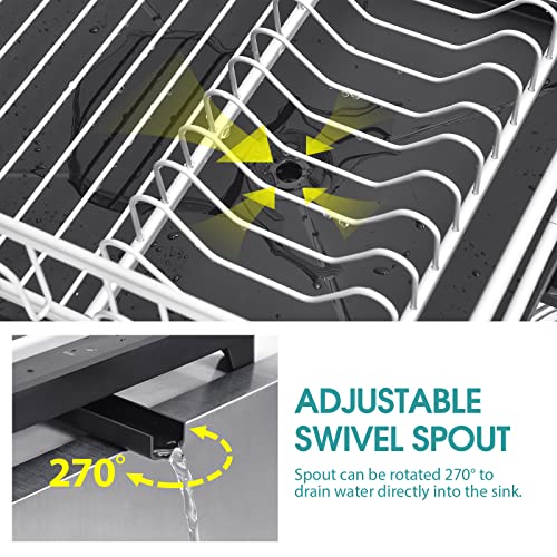 Apexchaser Dish Drainer, Aluminum Dish Rack, Small Dish Drying Rack For Kitchen Counter, Rustproof Dish Drainer Rack With Cup Holder, Cutlery Holders, Removable Tray With 360°Swivel Spout #TOP2