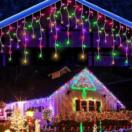 Image of ZALAR Icicle Diwali Lights Outdoor 11 ft 96 LED with 16 Drops String Lights with 8 Lighting Modes for Diwali, Christmas, Wedding, Birthday, Ganesh Puja, Balcony & Home Decoration (Multi-Color)