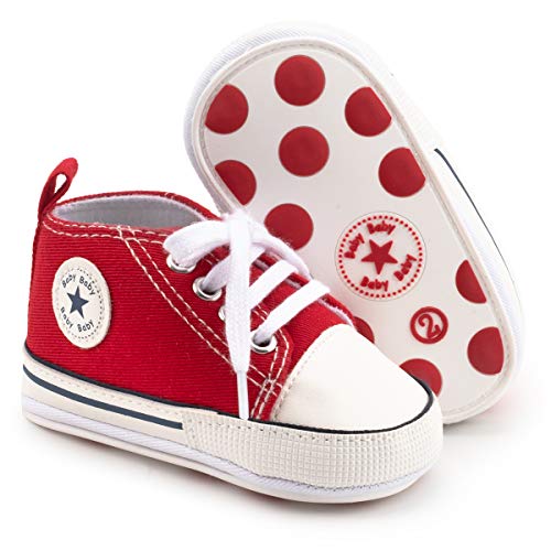 Image of KIDSUN Infant Baby Shoes Girls Boys Canvas Sneakers Rubber Sole Lace-up Newborn First Walkers Crib Shoes for 0-18 Months