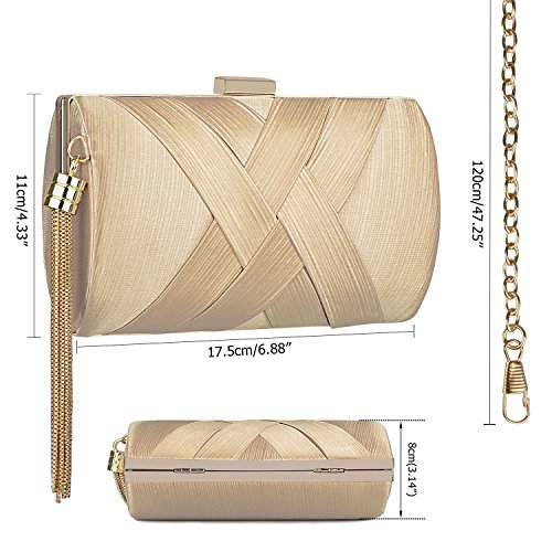 Kisschic Women's Elegant Tassel Evening Clutch Bag Stain Fabric Clutch Purse For Bride Wedding Prom Night Out Party (Gold) #TOP4