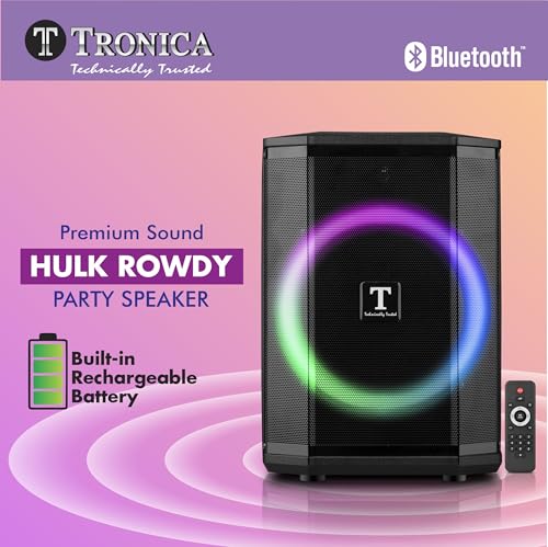Image of TRONICA Hulk Rowdy PartyPal 2026 Upgraded 8 inch 80W Karaoke Portable Bluetooth Speaker with Dual Wireless Mic, TWS, USB, SD, FM, AUX, Recording & Remote | 6H Playback