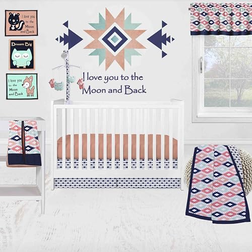 Bacati - Aztec Emma Coral Mint Navy 10 pc Crib Bedding Set with 2 Crib Fitted Sheets