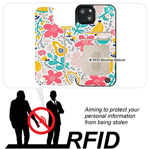 Image of HAOPINSH for iPhone 13 Case Wallet with Card Holder, Summer Fruits Pattern Back Flip Folio PU Leather Kickstand Card Slots Case for Women Girls, Double Magnetic Clasp Shockproof Cover 6.1 inch