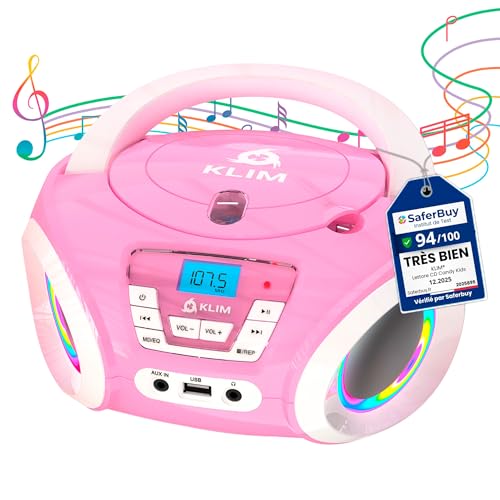 KLIM Candy Lecteur CD Enfant - Nouveauté - Radio FM - Piles incluses - Lecteur CD Radio Rose Mignon avec Haut-parleurs - Le Cadeau Parfait pour Les Enfants et Les...