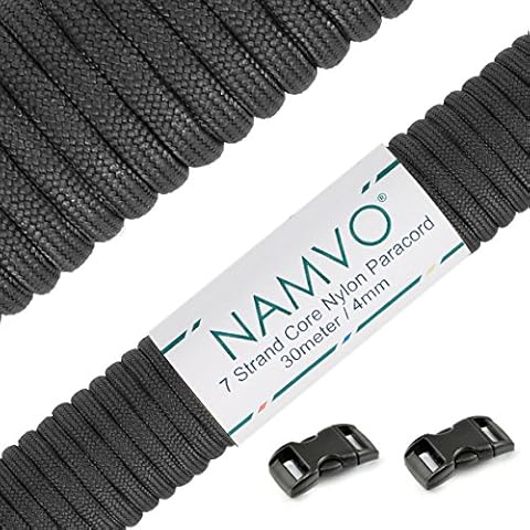Namvo 550 Paracord Mil Spec Type III 7 strand parachute cord Total Length 100ft / 30 Meters, Black Cover