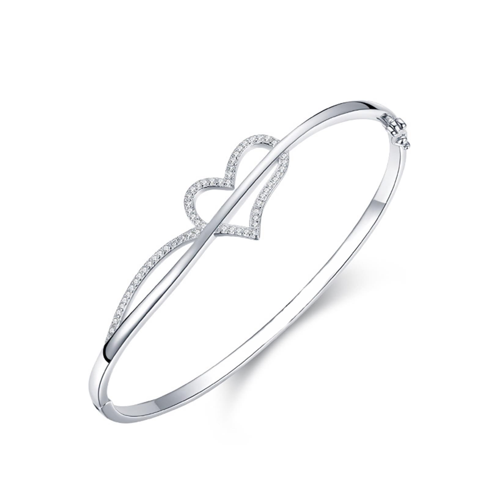 Braccialetti coordinati, da donna, a forma di cuore, con moissanite rotonda, oro bianco/platino 950