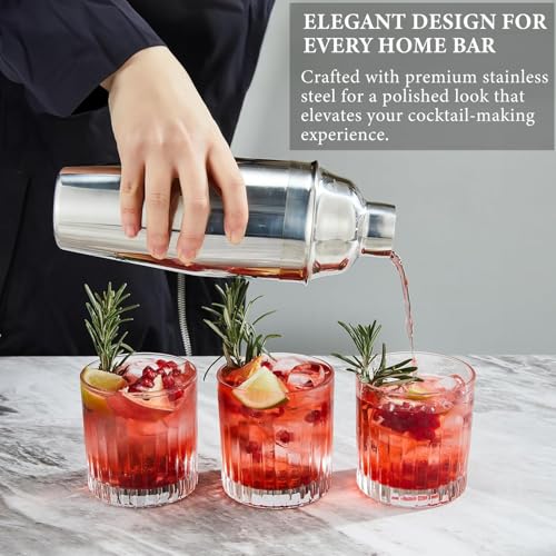Cocktail Shaker, Large 750ml Stainless Steel Cocktail Shaker Set with Strainer, Jigger, Cocktail Set with Bar Accessories Mixer Bar Utensil Tool - Image 5