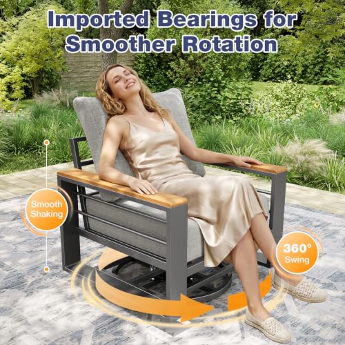 Image of Aoxun Aluminum Patio Furniture Set 7 Seats with Rocking Chair, Oversized Outdoor Sectional with Washable Thick Cushions, Coffee Table, Patio Conversation Sets for Porch, Balcony, Deck