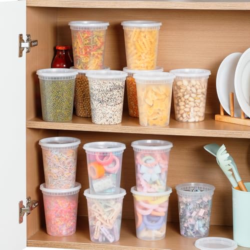 Image of AOZITA 68 Sets 32 oz Plastic Deli Containers With Lids, Airtight Food Storage Containers, Freezer /Dishwasher /Microwave Safe, Takeout Meal Prep Storage