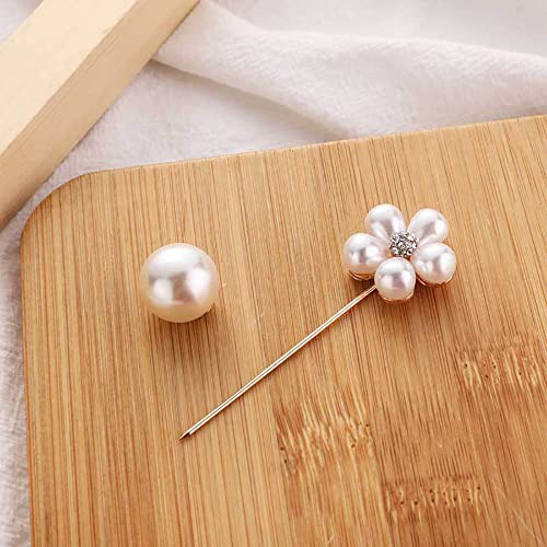 Image of Faux Pearls Flower Lapel Stick Brooch Pin for Women Girls Crystal Cubic Zirconia Floral Pins Scarves Hat Suit Cardigan Tuxedo Tie Corsage Brooches Pins Dainty Jewelry Gifts Wedding
