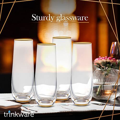 Stemless Champagne Flute Glass Set Of 4 With Gold Rim And Base - Mimosa Glass - Perfect For Bridesmaid Champagne Flute Or Dailyware - Set Of 4 Champagne Flutes Without Stems By Trinkware #TOP5
