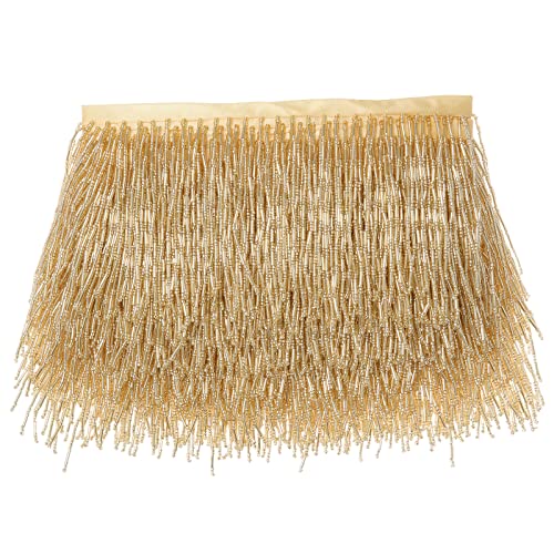 AWAYTR 1 Yard Beaded Fringe Trim - 3.5in Wide Glass Beaded Fringe for Dress Clothing and DIY Crafts (Glod)