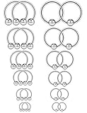 Ruifan 12PRS(24PCS) 16G Surgical Steel Horseshoe & Captive Bead Nose Hoop Septum Earring Eyebrow Tongue Lip Nipple Helix Tragus Piercing Jewelry Rings 6-16mm Silver