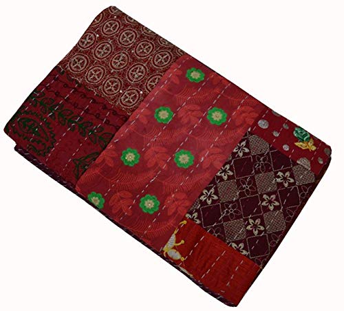 YUVANCRAFTS Indian Vintage Patchwork Kantha Quilt Pure Cotton Traditional Quilt Blanket Bedspreads Throw Gudari