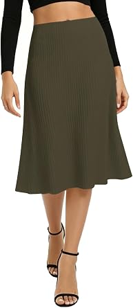 Urban CoCo Womens Summer A-Line Flared Midi Skirt Elastic Waist Stretchy Casual Skirts Below Knee