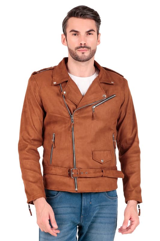 Leather Retail Mens Brown Suede Leather Biker Jacket