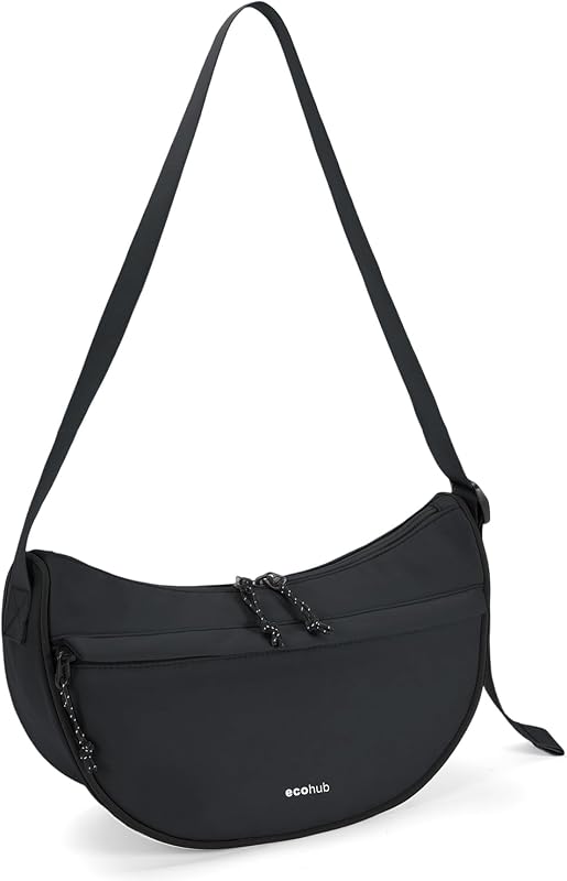 ECOHUB Anti Theft Crossbody Bag for Women & Men, Lightweight Nylon Crescent Shoulder Bag with RFID Pocket, Adjustable Strap