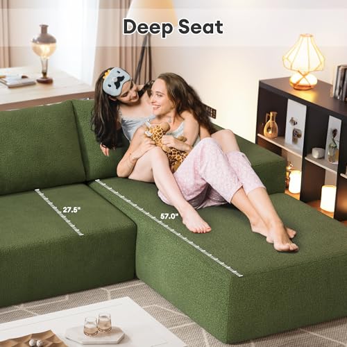 Image of HOOOWOOO Sectional L Shaped Couch,106 inch Assembly Free Modern Minimalist Sofa,Extra Deep Large Sofa Couch Set,Corner Couch in A Box for Living Room(Right Chaise Olive Green Boucle Uphosted)