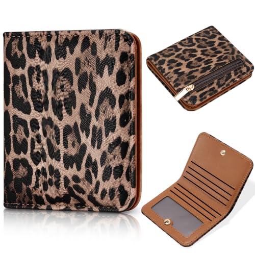 Image of Toughergun Leopard Print RFID Small Wallet Women, Slim Thin Vegan Leather Bifold Wallet with Zipper Coin Pocket & ID Window, Cute Mini Credit Card Holder Gift for Women ladies Teen Girls