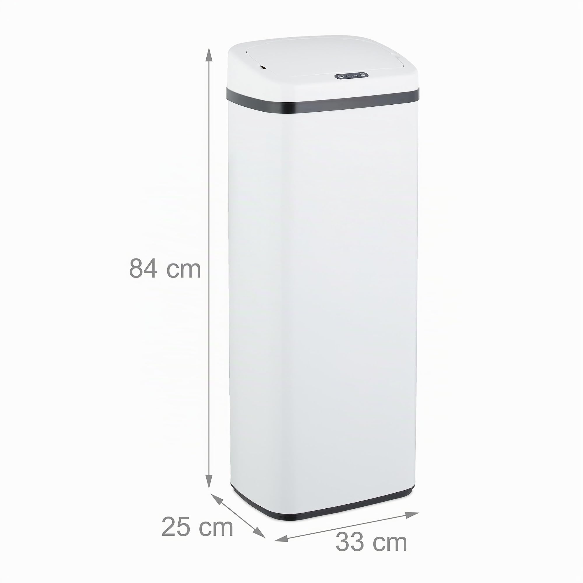 Relaxdays Cubo de Basura Cocina con Sensor, 50 L, Tapa Eléctrica, Soporte para Bolsas, Papelera Automática, Blanco, Acero, Plástico