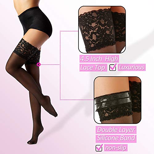G&Y Thigh High Stockings with Silicone - 15D Sheer Lace Top Nylon Stay Up Pantyhose for Women4
