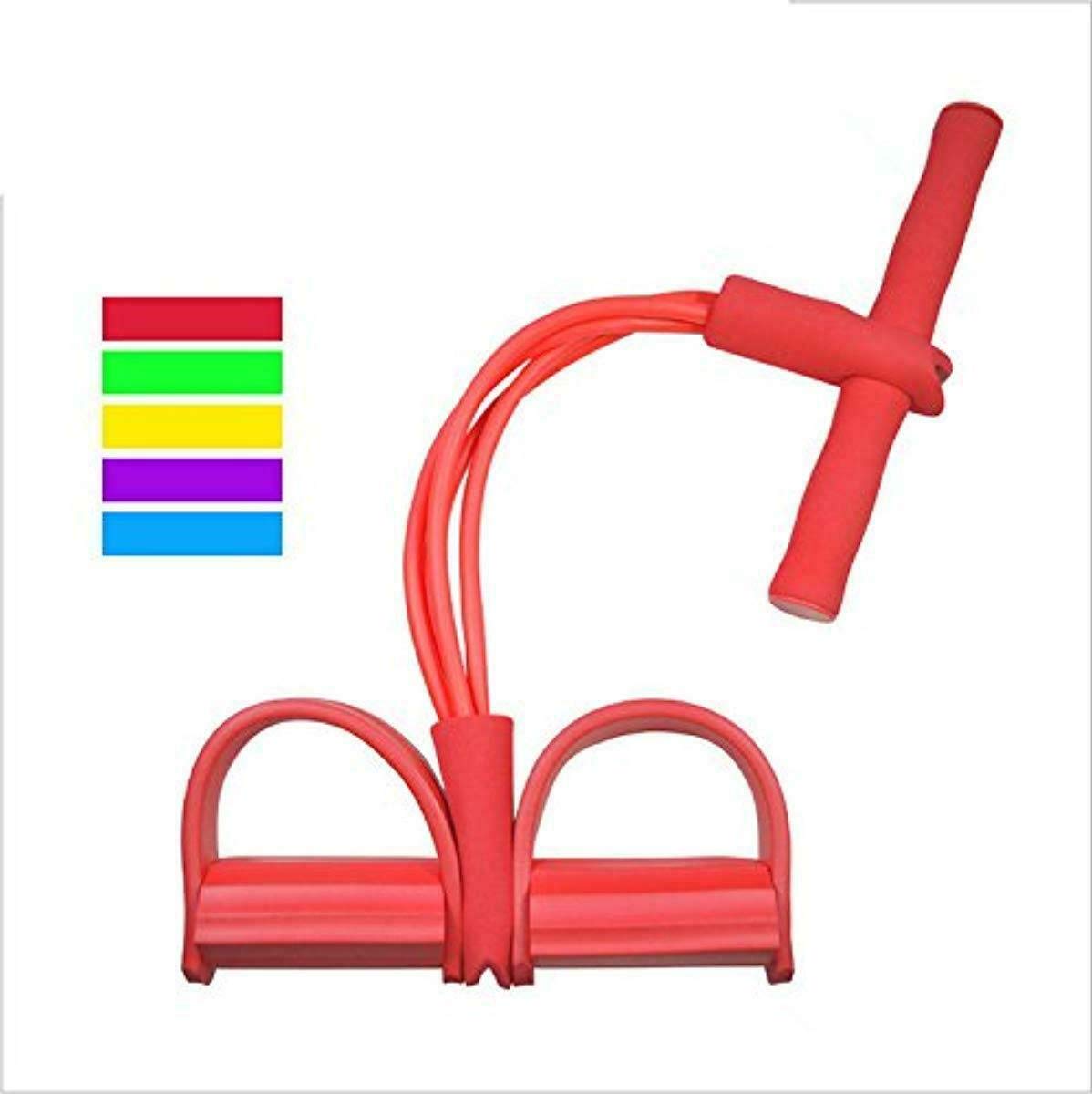 Multifunction Tension Rope Leg Exerciser, 4-Tubes Pull Rope Sit-up Training Foot Pedal Resistance Band Stretch Trainer Home Fitness Equipment Sculpture Abdomen Waist Arm Leg Tummy Traine