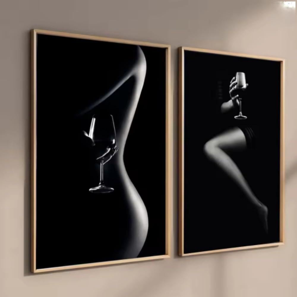 Hurcp Black/White Set Of 2 Sexy Woman Body Art Canvas Painting Pictures Print Wall Posters Modern Bedroom Living Room Home Decorative,50X70 Cm (19.7X27.6 In)