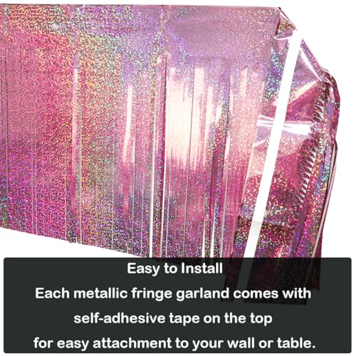 Image of 6 Pack Total 60 Feet Foil Fringe Garland Lilac Metallic Wall Hanging Drapes Tassel Skirting Tinsel Streamers for Parade Float Trailer Mardi Gras Party Birthday Wedding (Iridescent Purple)