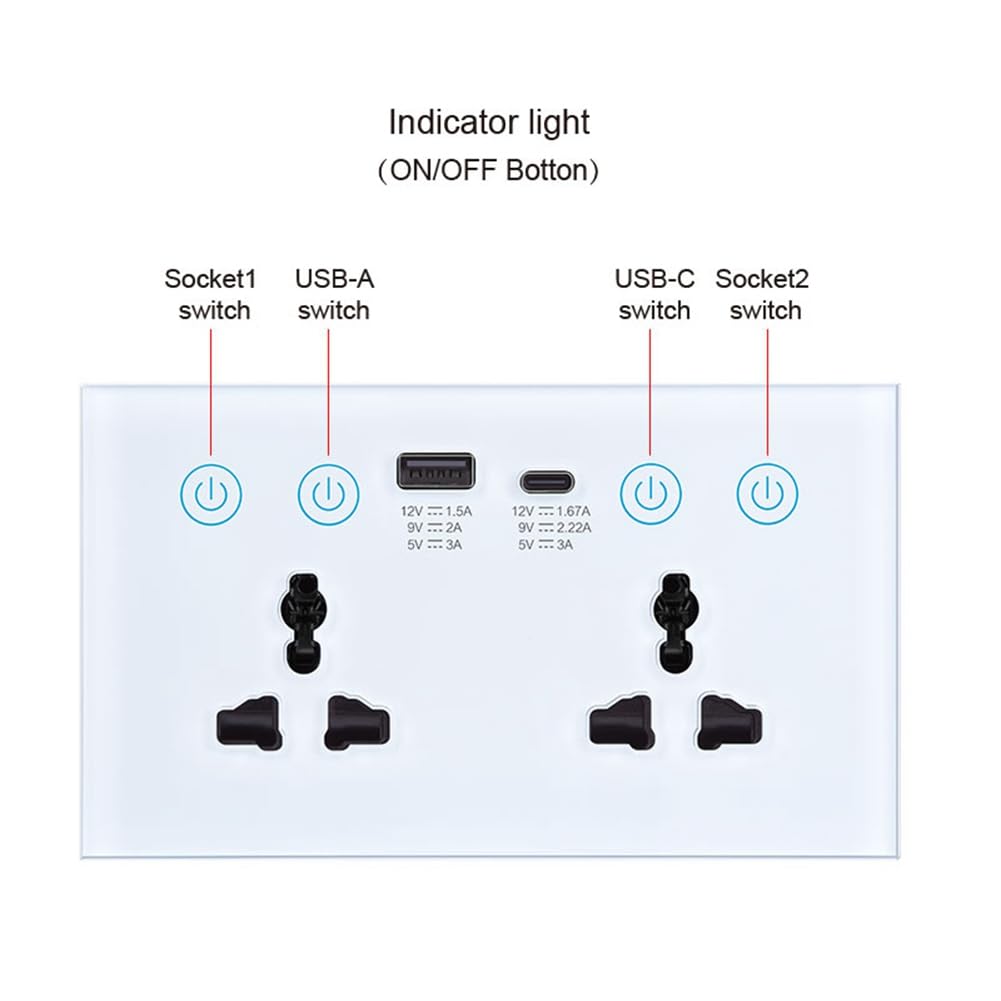 Prise Universelle UE/UK/US Tuya WiFi Noire avec Interrupteur Intelligent et Port USB et Type-C Smart Life