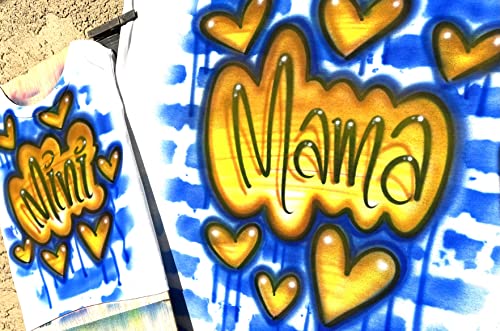Airbrush Urban Graffiti, Yellow & Blue, Hearts Name Design T Shirt4