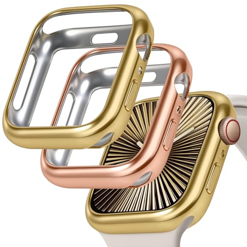 JR.DM 49mm 2 Pack Soft Flexible TPU Case Compatible for Apple Watch Series Ultra 4/3/2/1 Touchable Screen Lightweight All-Around Protector Thin Guard Shockproof Cover Bumper for iWatch, Gold+Rose Gold