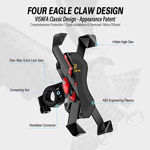 visnfa Bike Phone Mount Anti Shake and Stable Cradle Clamp with 360° Rotation Bicycle Phone mount / Bike Accessories / Bike Phone Holder for iPhone Android GPS Other Devices 3.5 to 6.5 inches